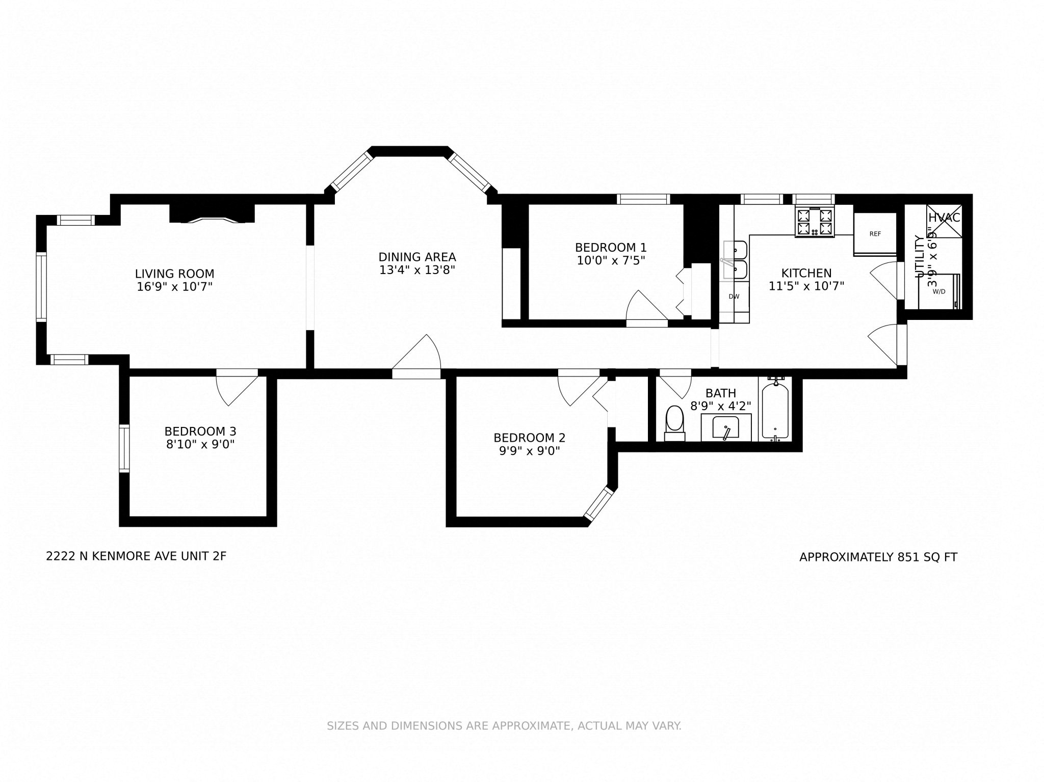 Floor plan for 2 beds, 1 bath, 800 sqft